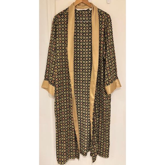 VICTORIAS SECRET Vintage Y2K 90s Satin Black And Gold Glamour Robe M - Picture 1 of 6